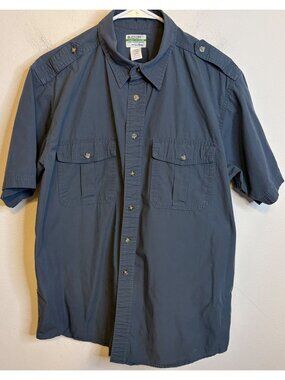 LL Bean Shirt Men Blue Buzz Off Hiking/Fishing Short Sleeve Button LARGE